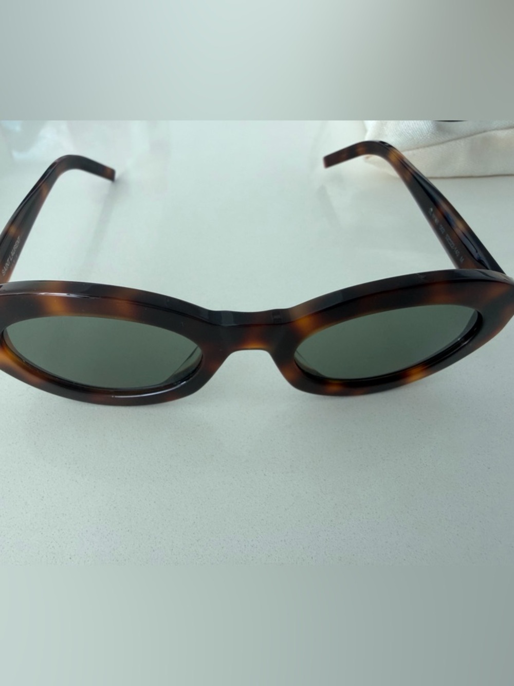 Saint Laurent Tortoiseshell Oval Sunglasses with Green Lenses